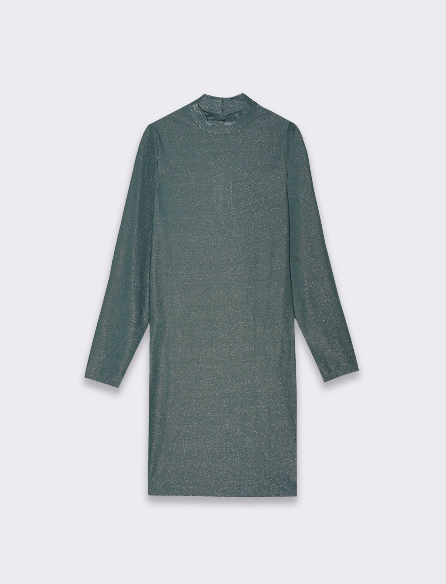 Vestito corto a tubino manica lunga con mezzo collo ad effetto ruches - Verde scuro