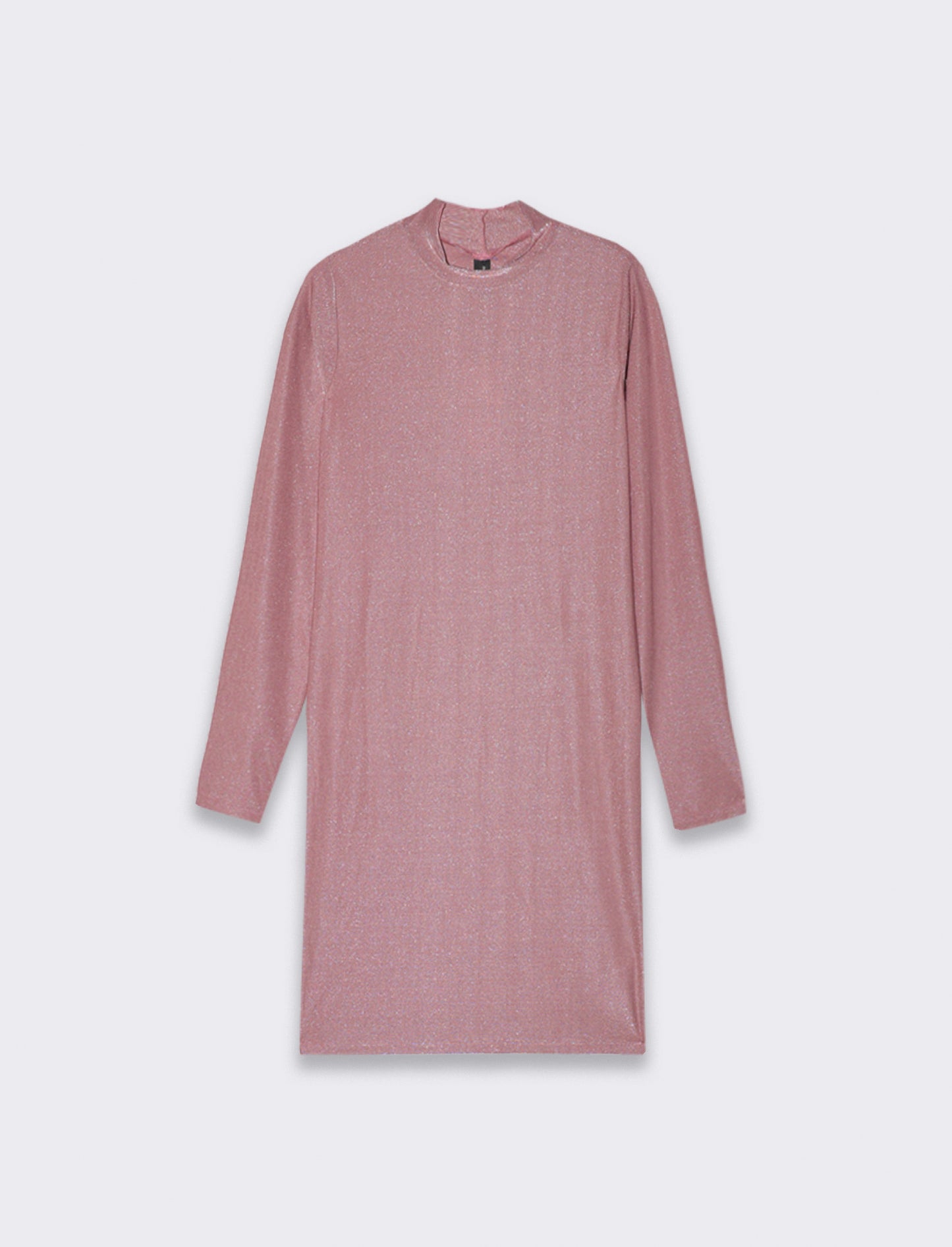 Vestito corto a tubino manica lunga con mezzo collo ad effetto ruches - Rosa