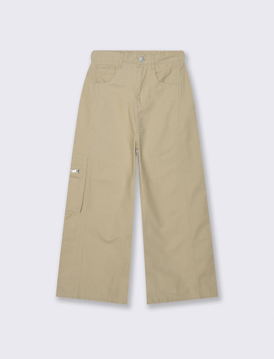 Pantalone ampio in cotone per bambina - Beige