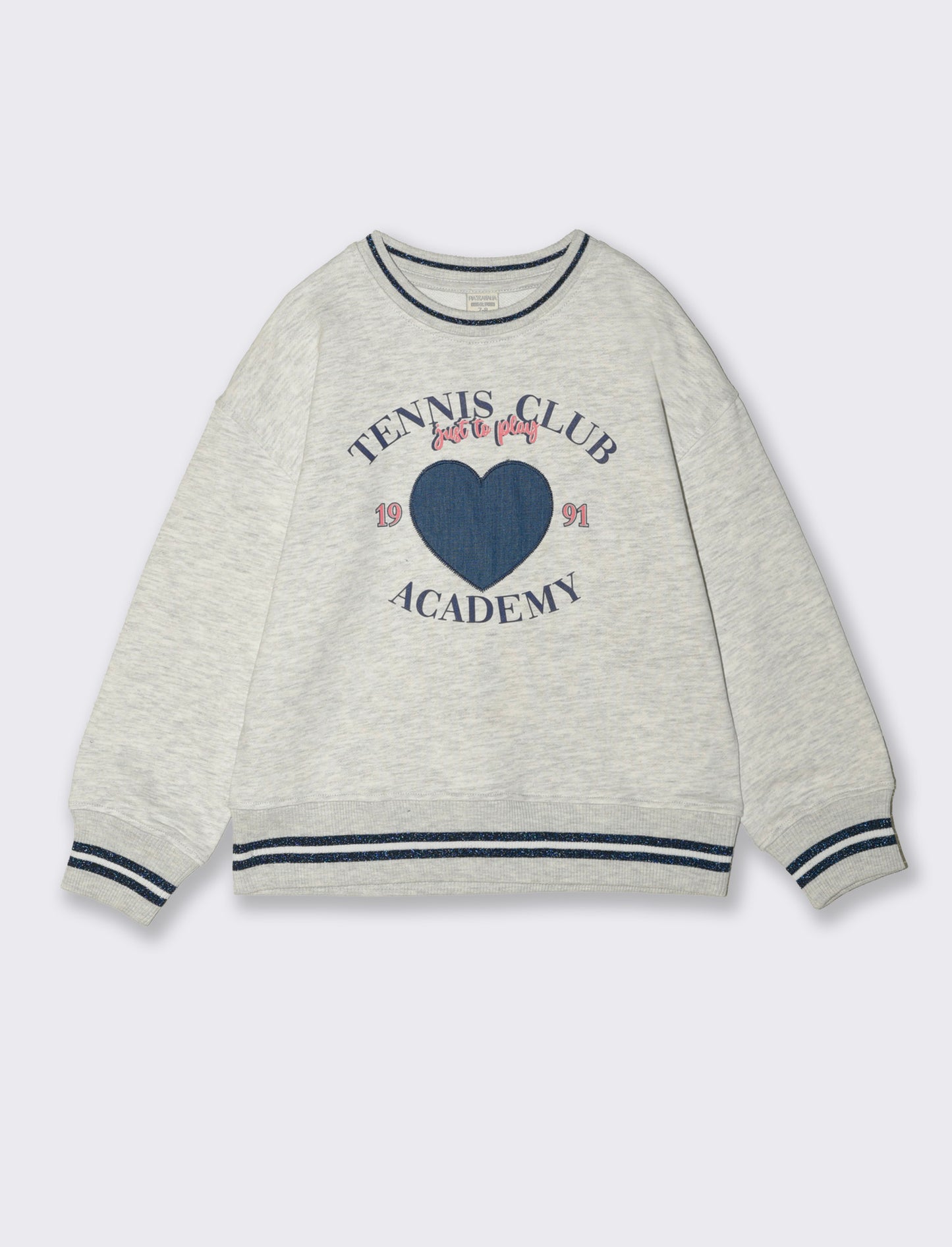 Felpa girocollo con patch denim per bimba - Grigio mel.
