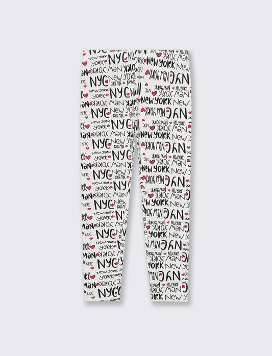 Printed long leggings for girls - White
