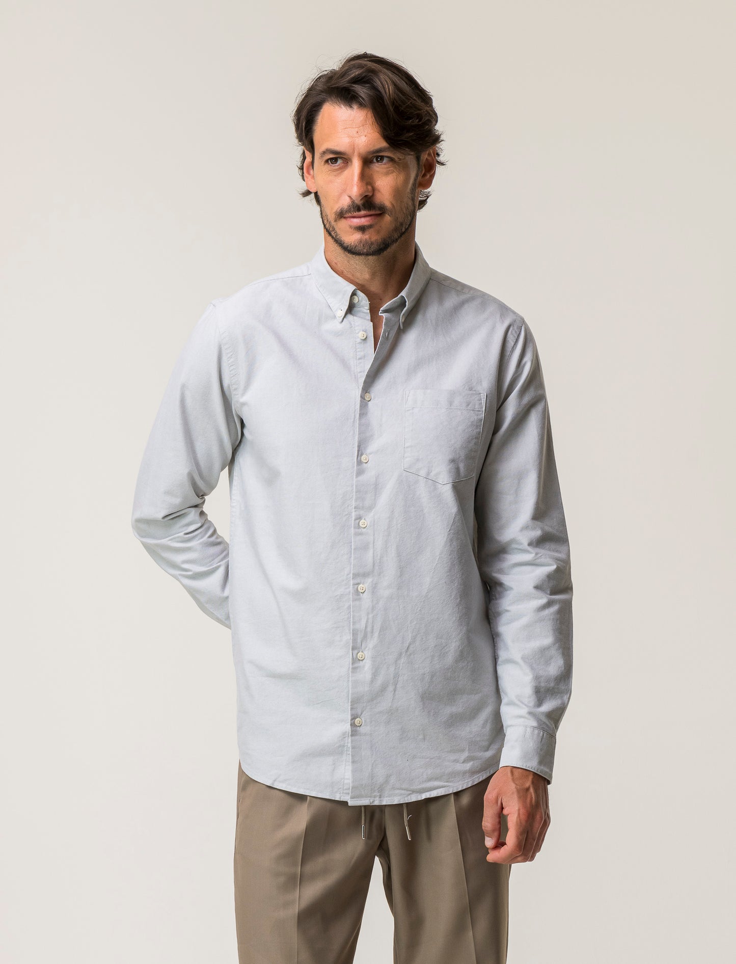 Camicia regular fit in 100% cotone struttura oxford - Verde salvia