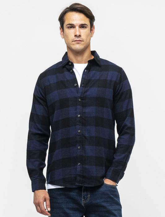 Men's Flannel Cotton Regular Fit Shirt with Italian Collar - Blue