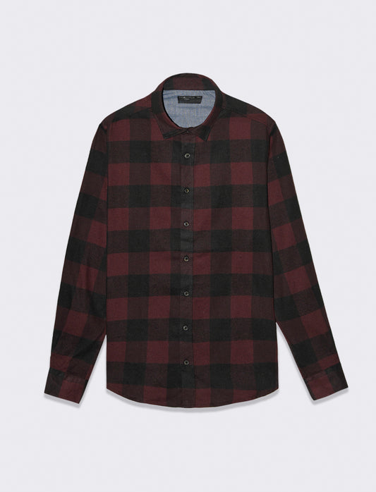 Men's Flannel Cotton Regular Fit Shirt with Italian Collar - Red