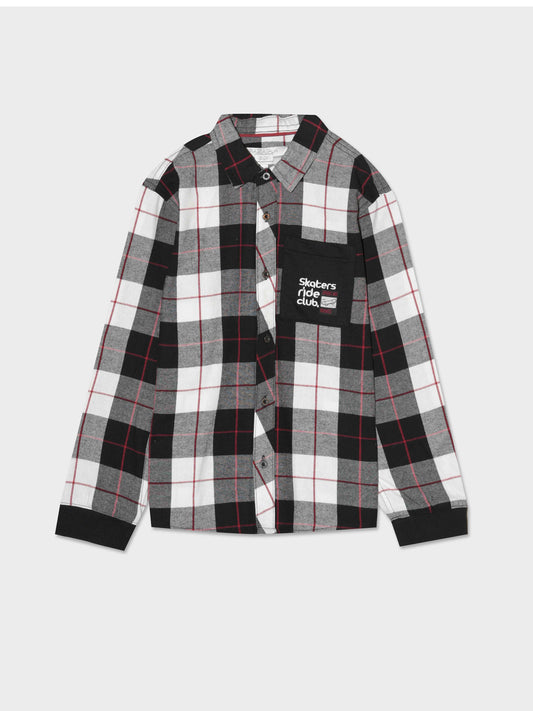 Kids Flannel Plaid Shirt with Fleece Pocket and Ribbed Cuffs - Multicolor