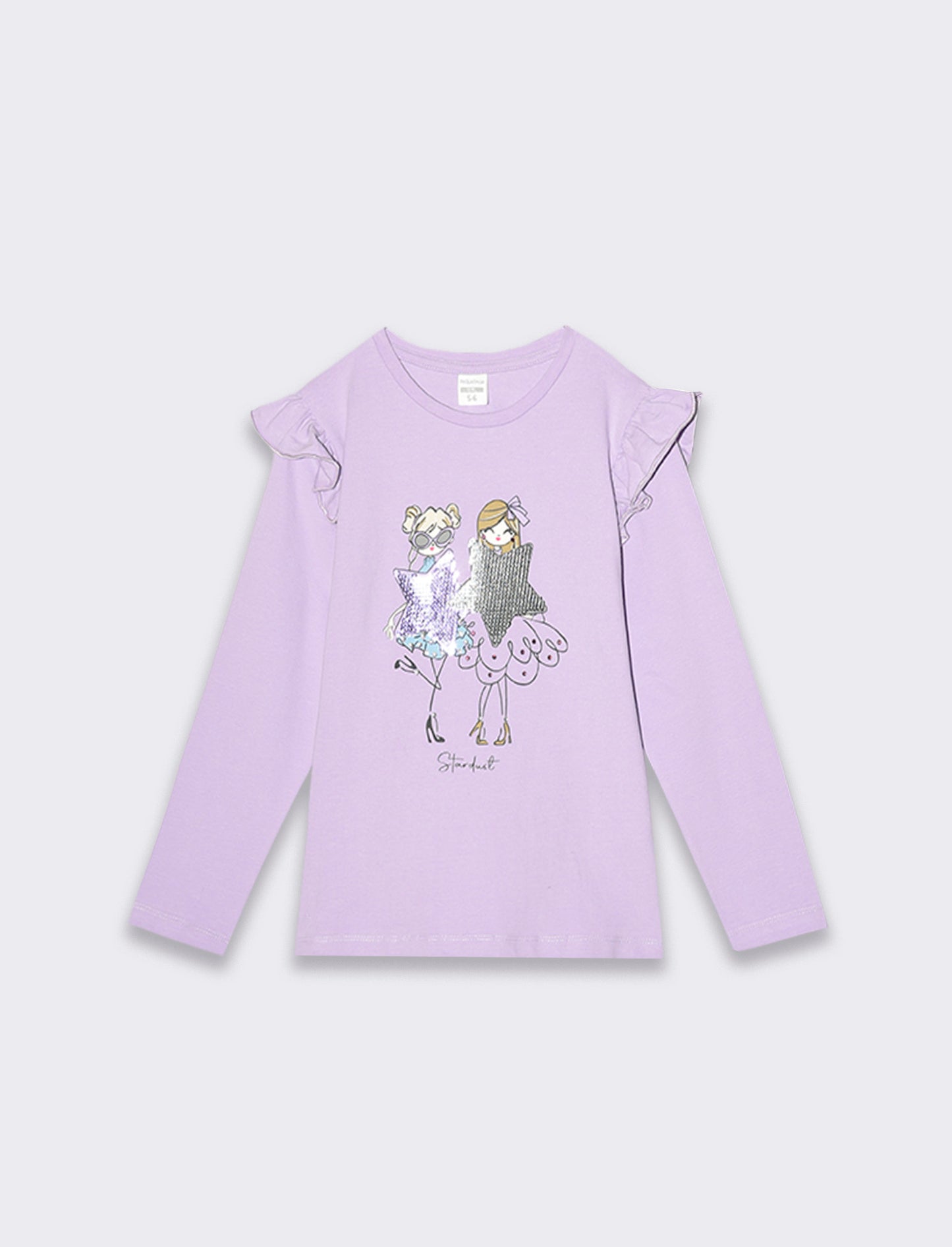 Maglia con rouches alle maniche e stampa con strass e paillettes - Lilla