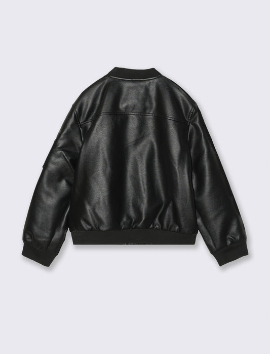 Giubbino bomber in finta pelle elegante - Nero