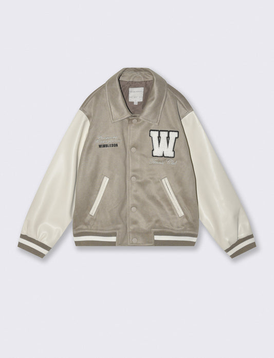 Bomber varsity oversize con zip e patch - Grigio tortora
