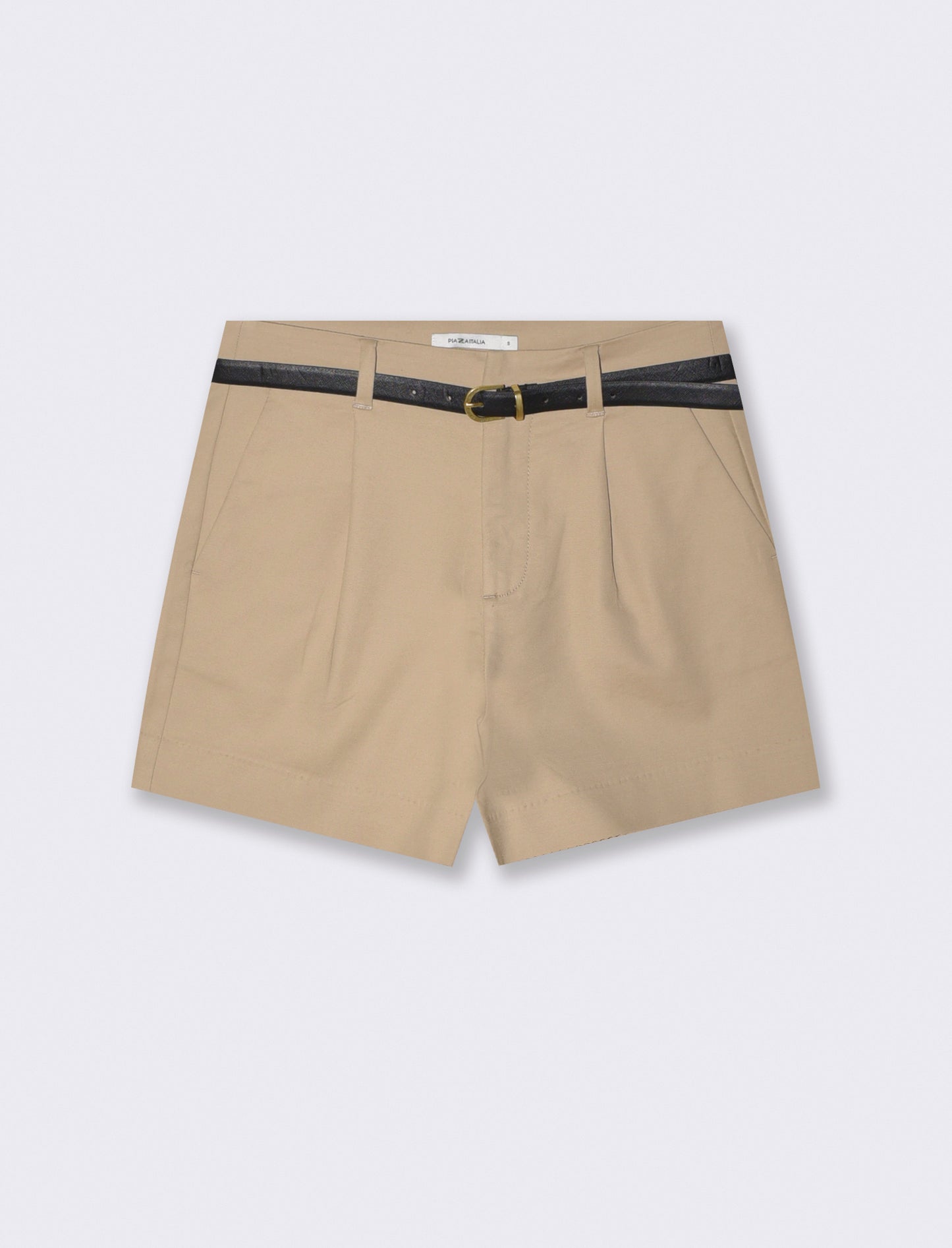 Bermunda shorts in tessuto di cotone con cintura - Beige corda