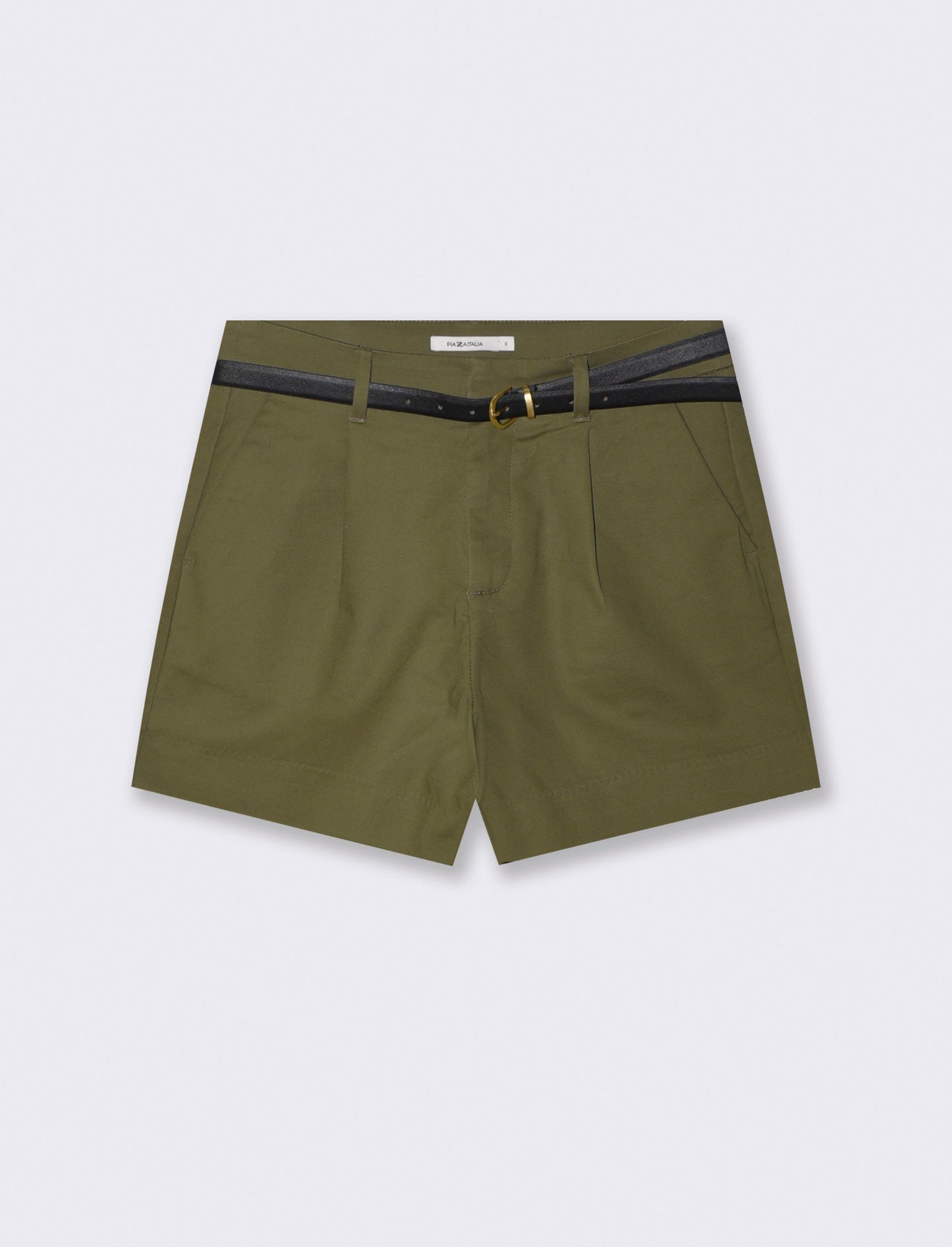 Bermunda shorts in tessuto di cotone con cintura - Kaky 1