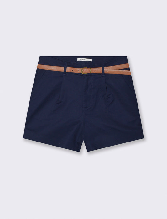 Bermuda in cotone con cintura - Blu