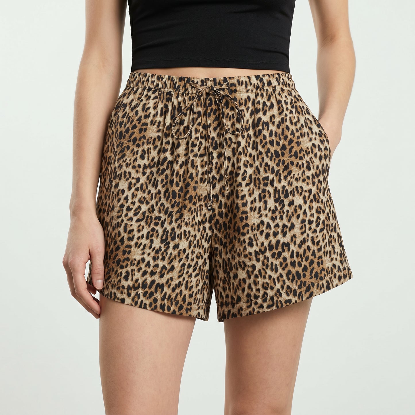 Short in tessuto stampato con vita arricciata - var 2