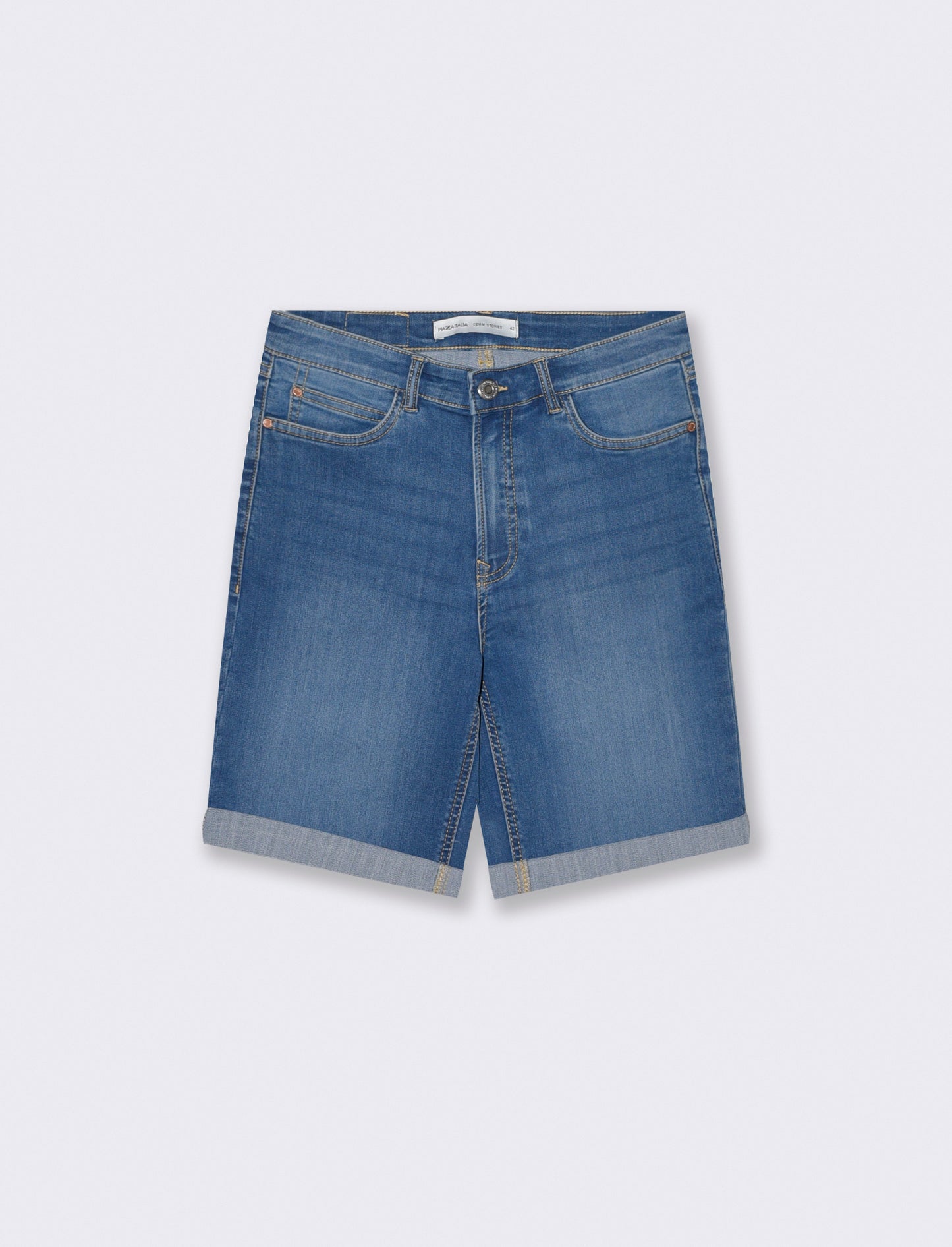 Bermuda Denim Skinny con Taglio Vivo - Denim