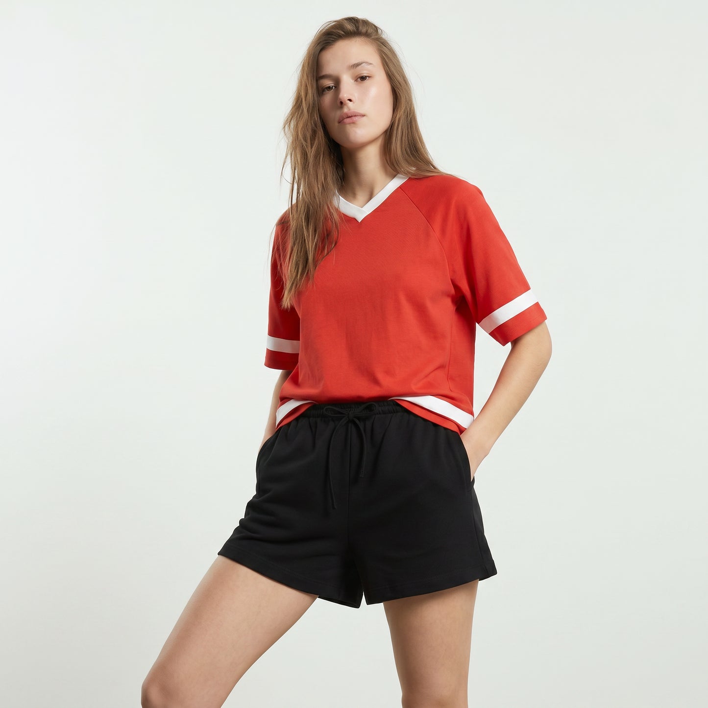 Short in cotone con coulisse e tasche - Nero