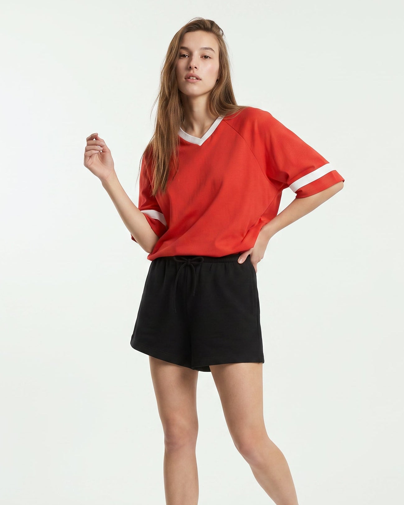 Short in cotone con coulisse e tasche - Nero
