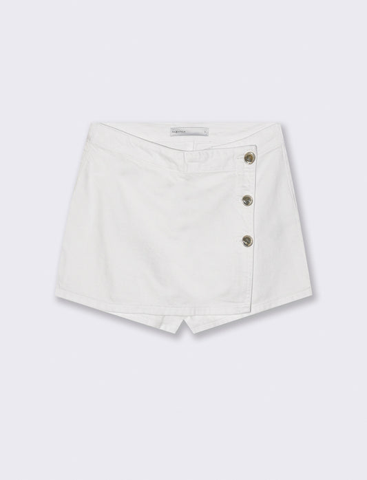 Short in cotone asimmetrico con tasche - Bianco