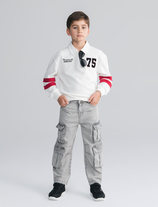 Jeans cargo in cotone per bimbi trendy - Denim