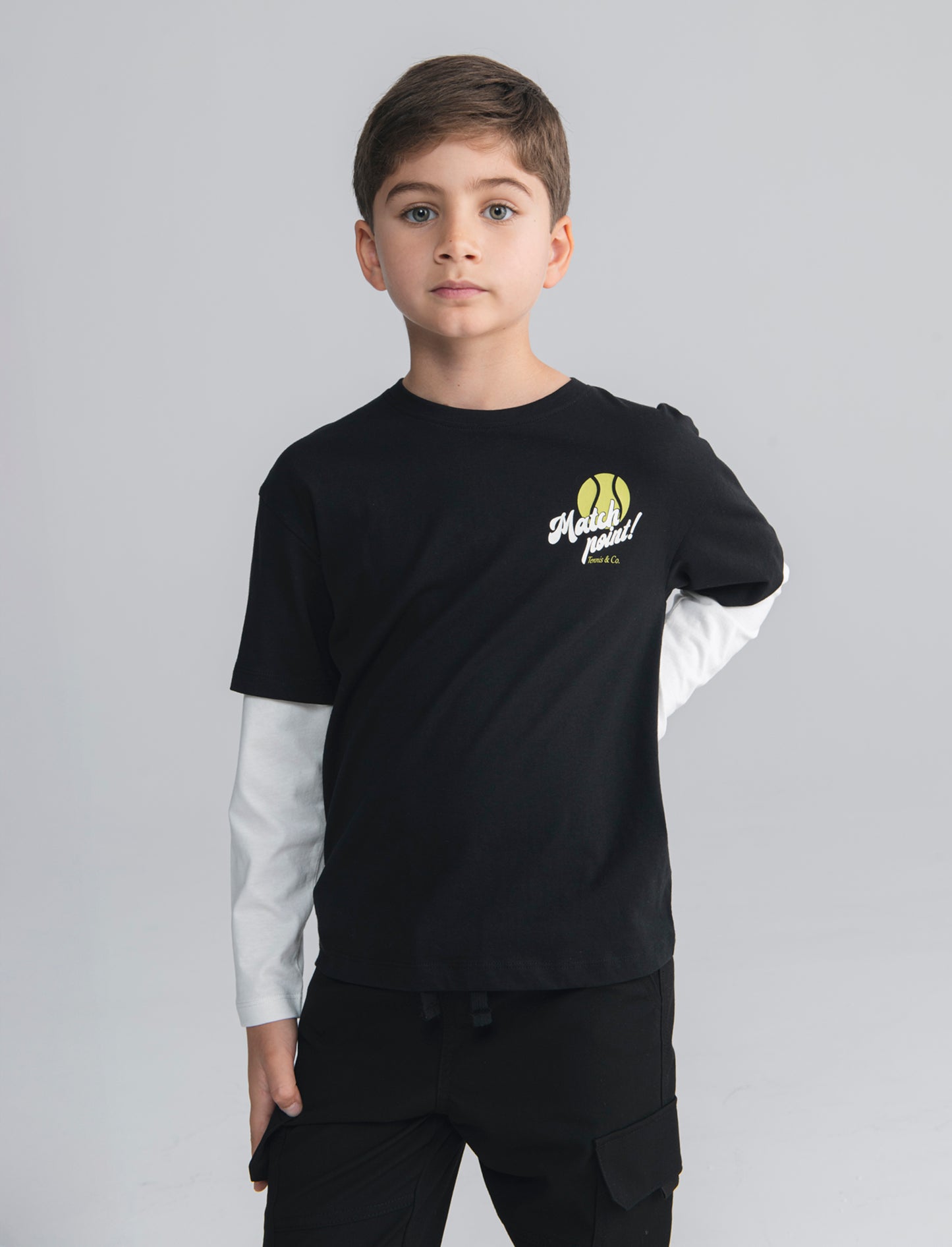 T-shirt sporty doppia manica retrò - Nero