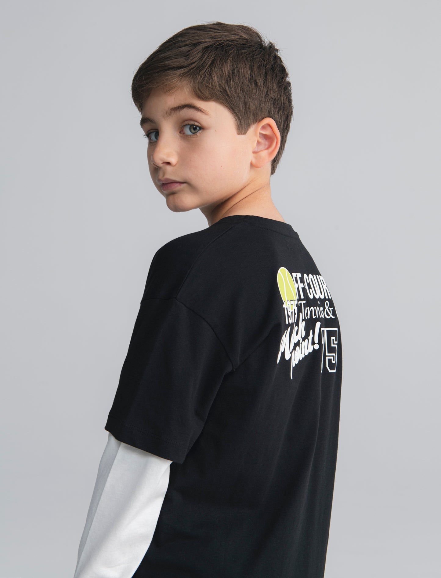T-shirt sporty doppia manica retrò - Nero