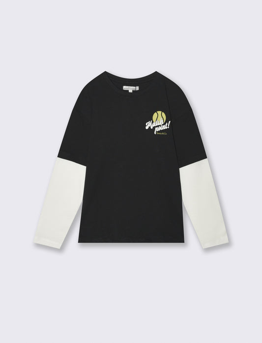 T-shirt sporty doppia manica retrò - Nero