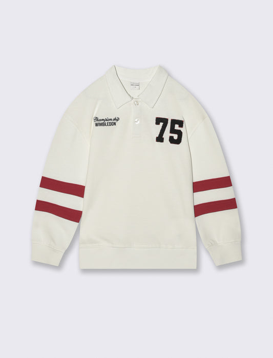 Felpa polo oversize con patch e ricami - Bianco latte