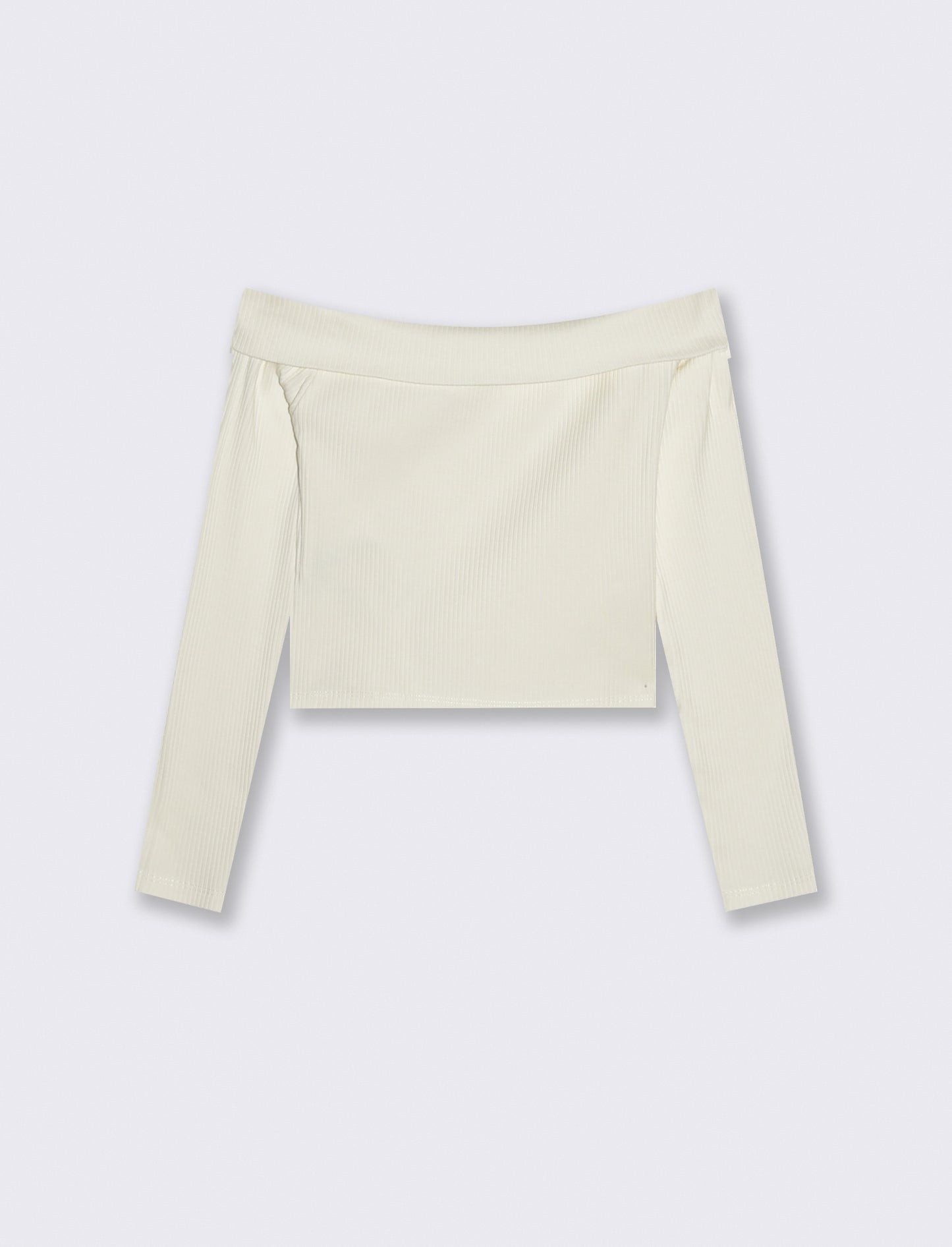 T- shirt da bambina in costina con scollo a barca. - Bianco latte
