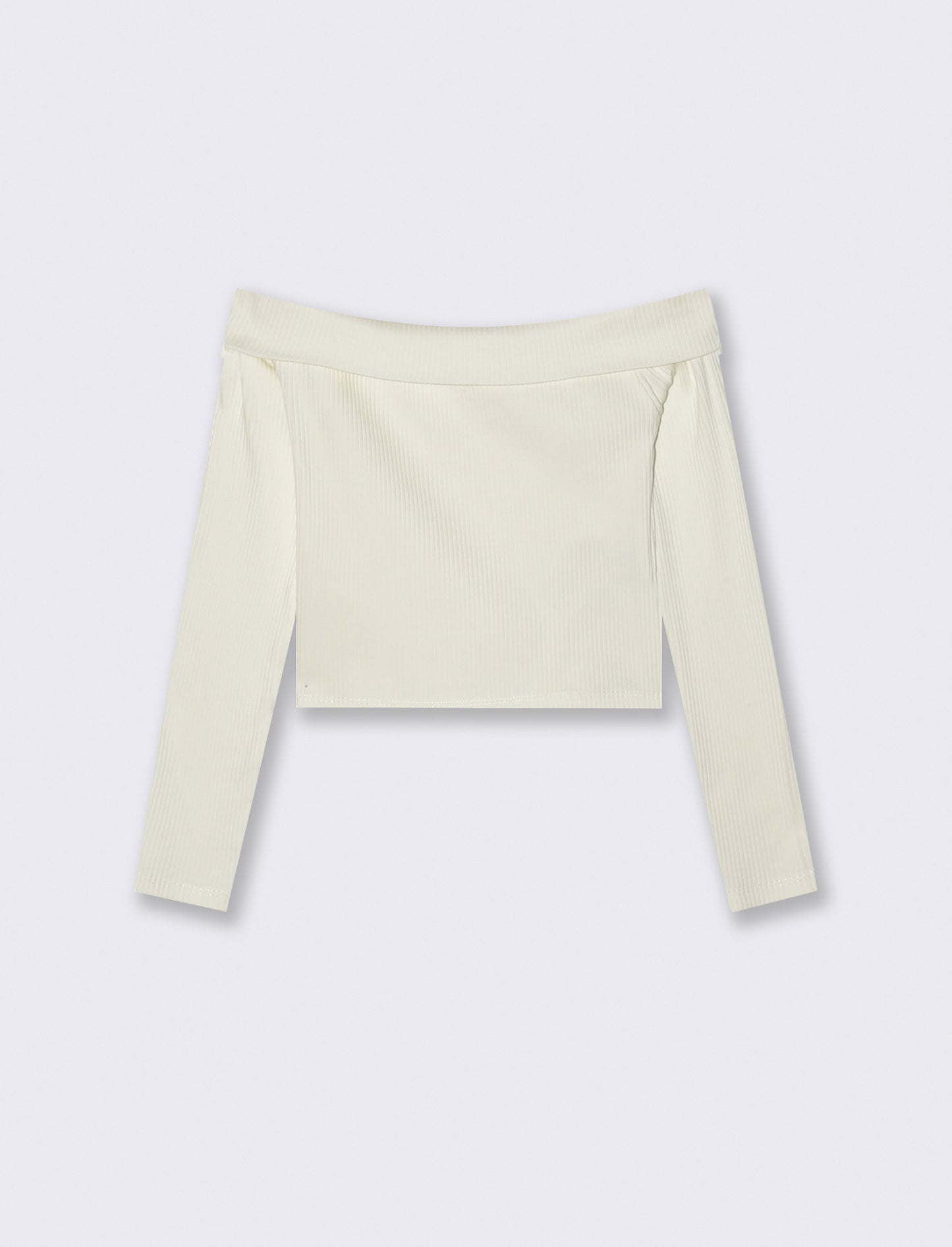 T- shirt da bambina in costina con scollo a barca. - Bianco latte