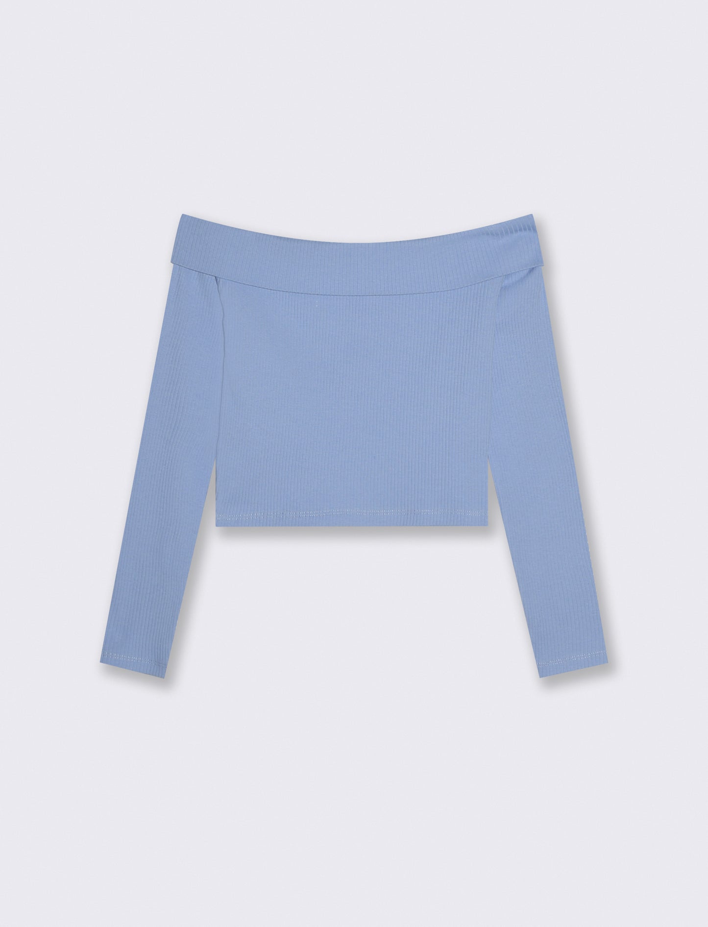 T- shirt da bambina in costina con scollo a barca. - Azzurro