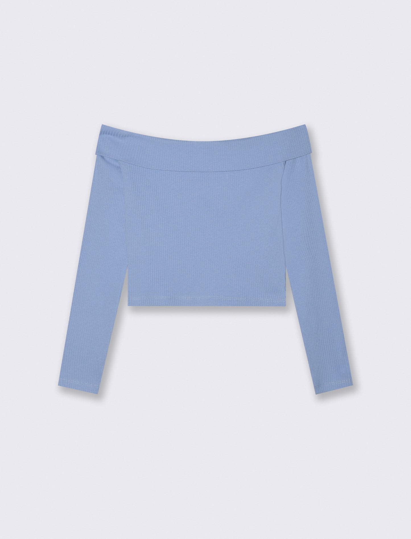 T- shirt da bambina in costina con scollo a barca. - Azzurro