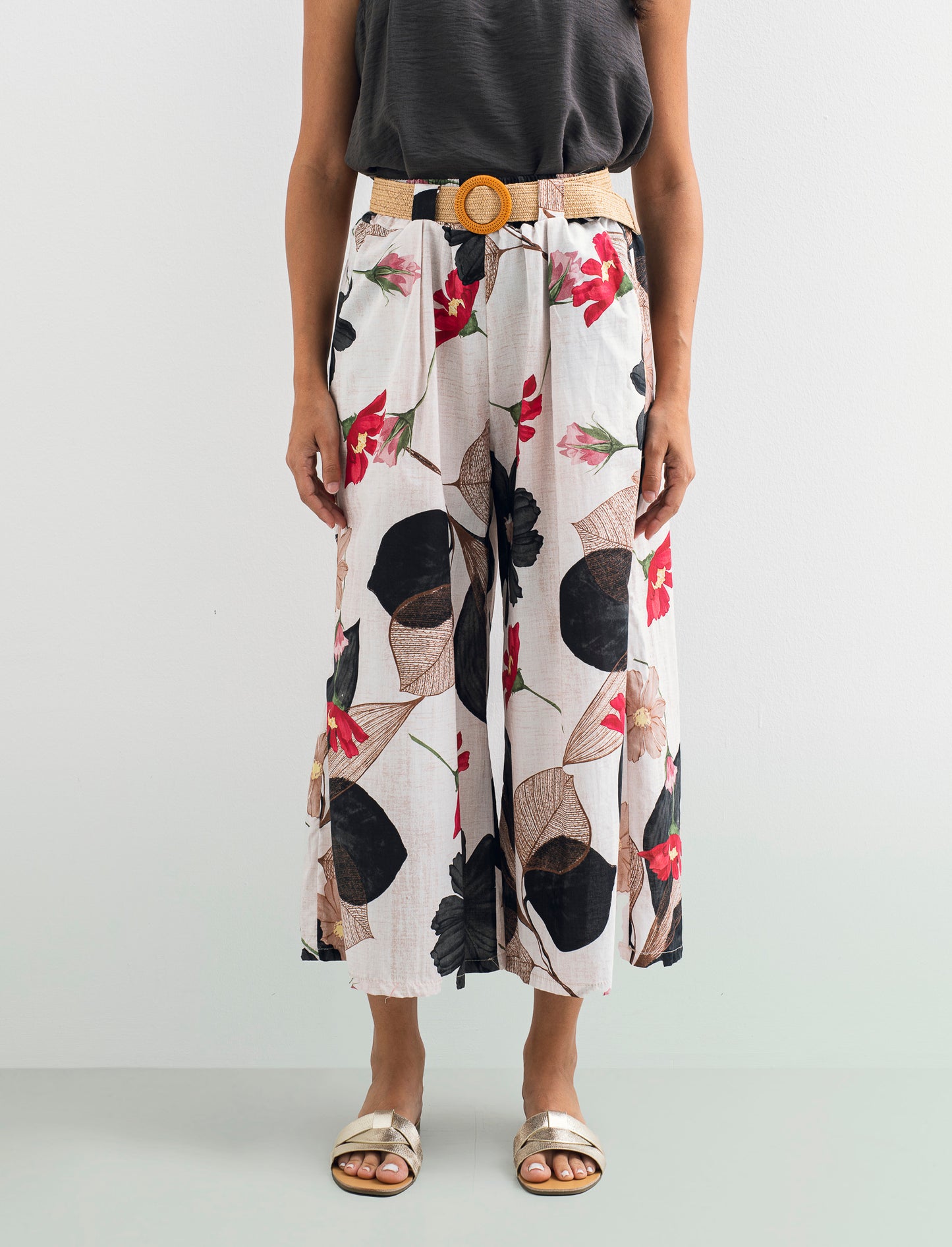 Pantalone in cotone stampato con cintura - var 1