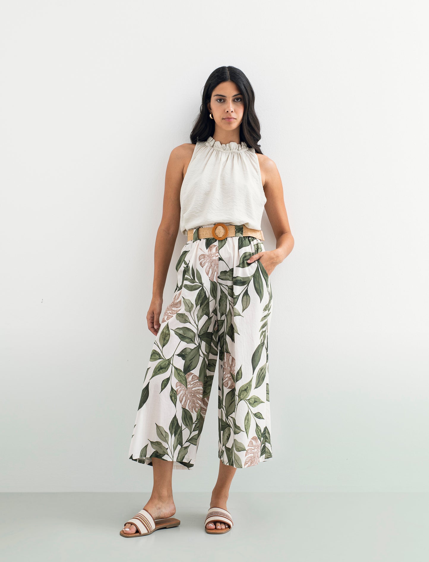 Pantalone in cotone stampato con cintura - var 3