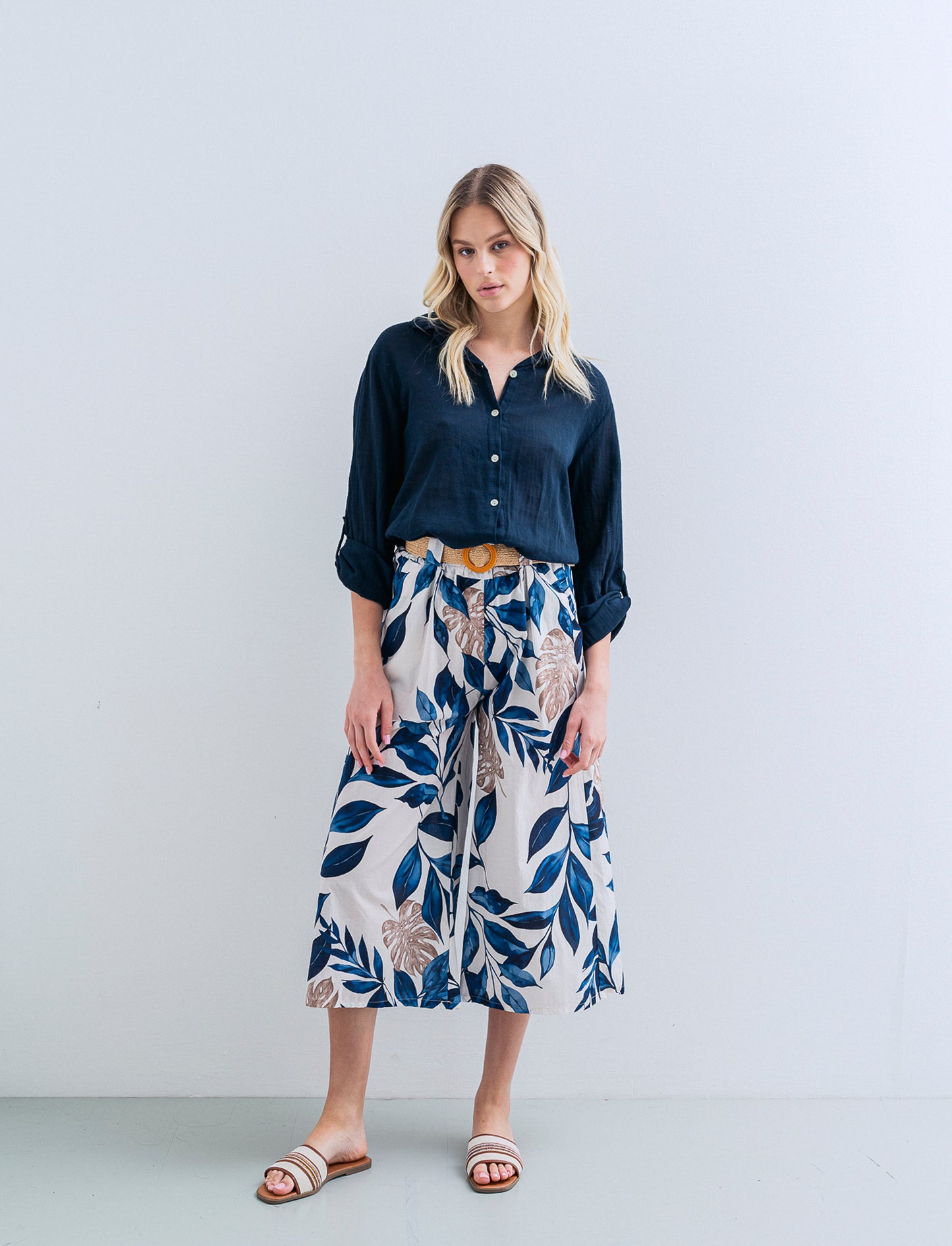 Pantalone in cotone stampato con cintura - Var 4