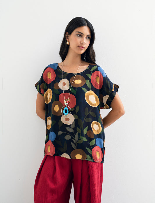 Casacca stampata con collana - Blu