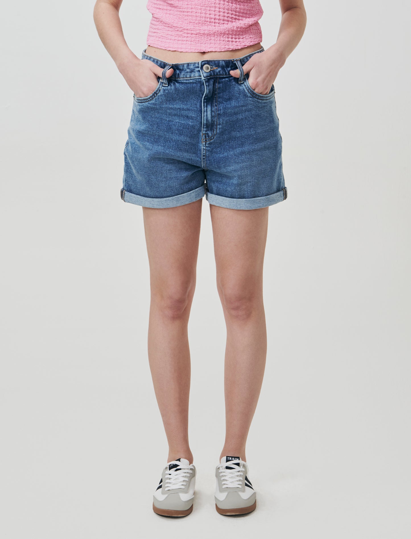 Short vita con bottoni e risvolto - Denim