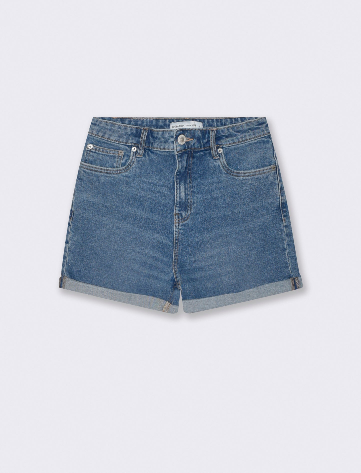 Short vita con bottoni e risvolto - Denim