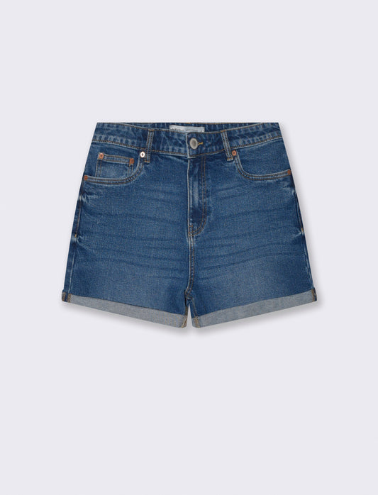 Short vita con bottoni e risvolto - DENIM SCURO