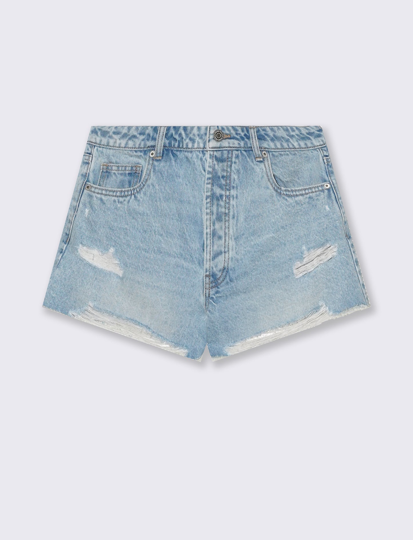 Short in denim a vita alta sfrangiato - Denim