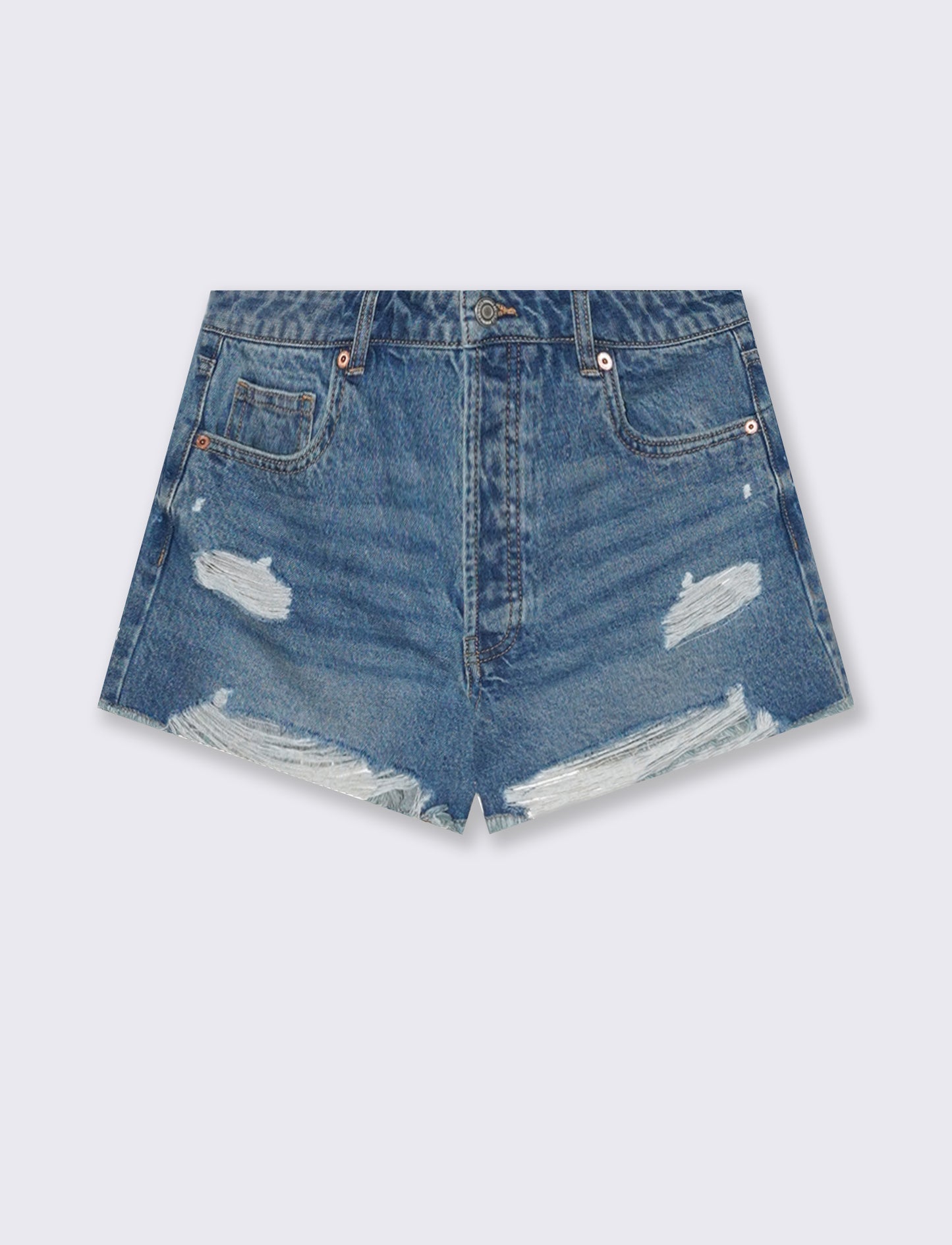 Short in denim a vita alta sfrangiato - DENIM SCURO