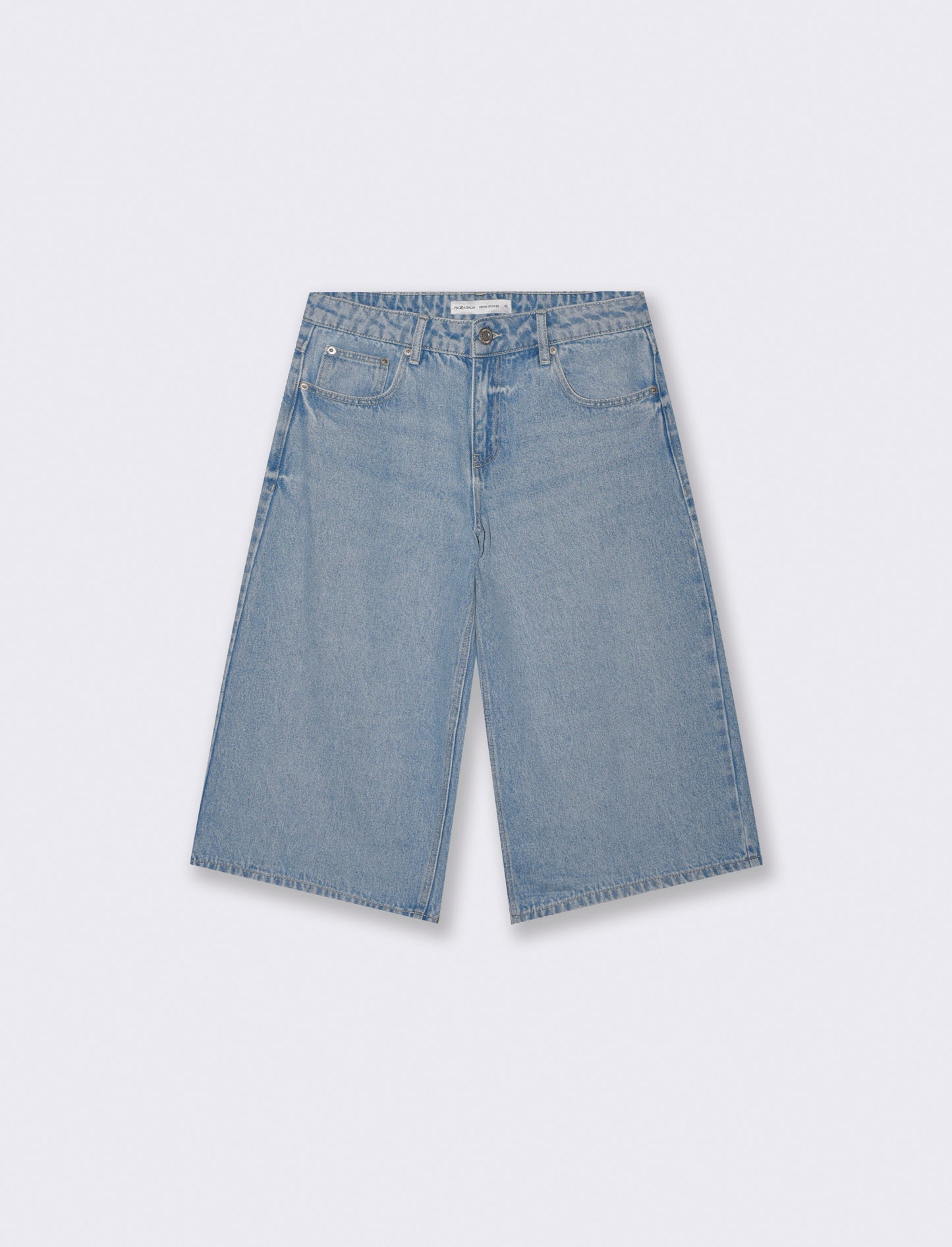 Bermuda Baggy in Denim con Tasche Retro - Denim chiaro