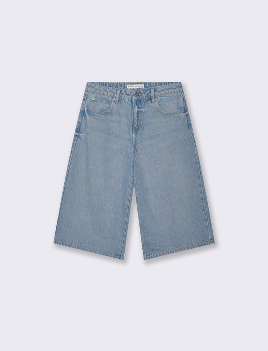 Bermuda Baggy in Denim con Tasche Retro - Denim chiaro