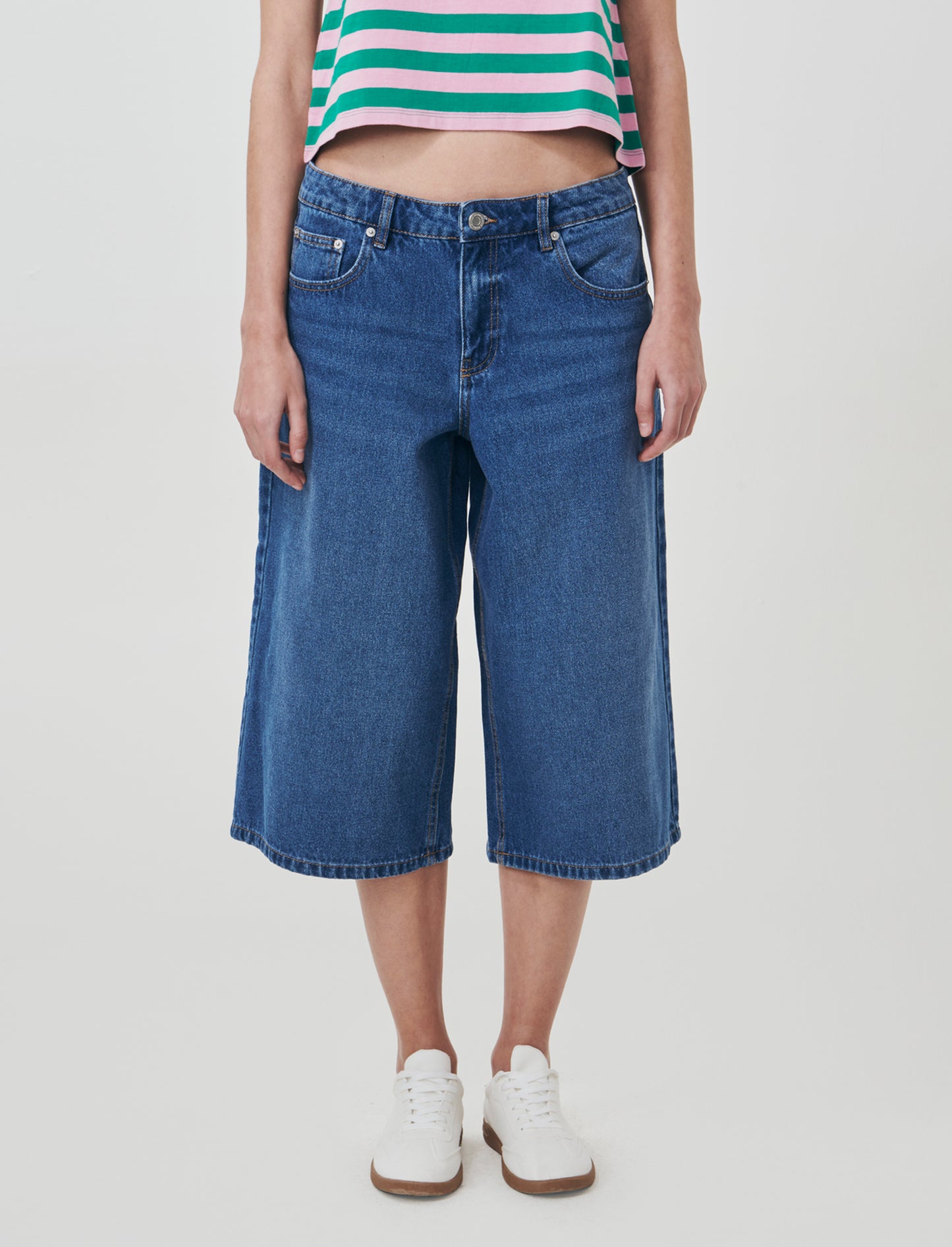 Bermuda Baggy in Denim con Tasche Retro - Denim