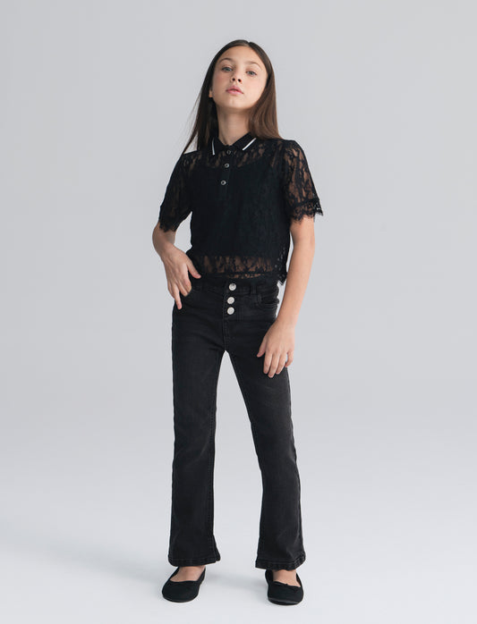 Jeans elastico flare fit da bambina. - Nero