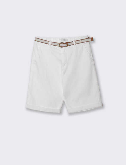 Bermuda con Cintura e Risvolto - Bianco
