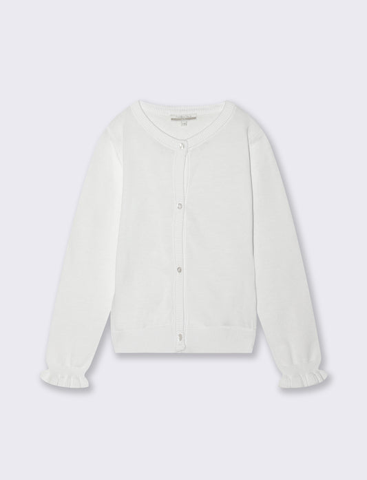 Cardigan girocollo in cotone per bambina - Bianco