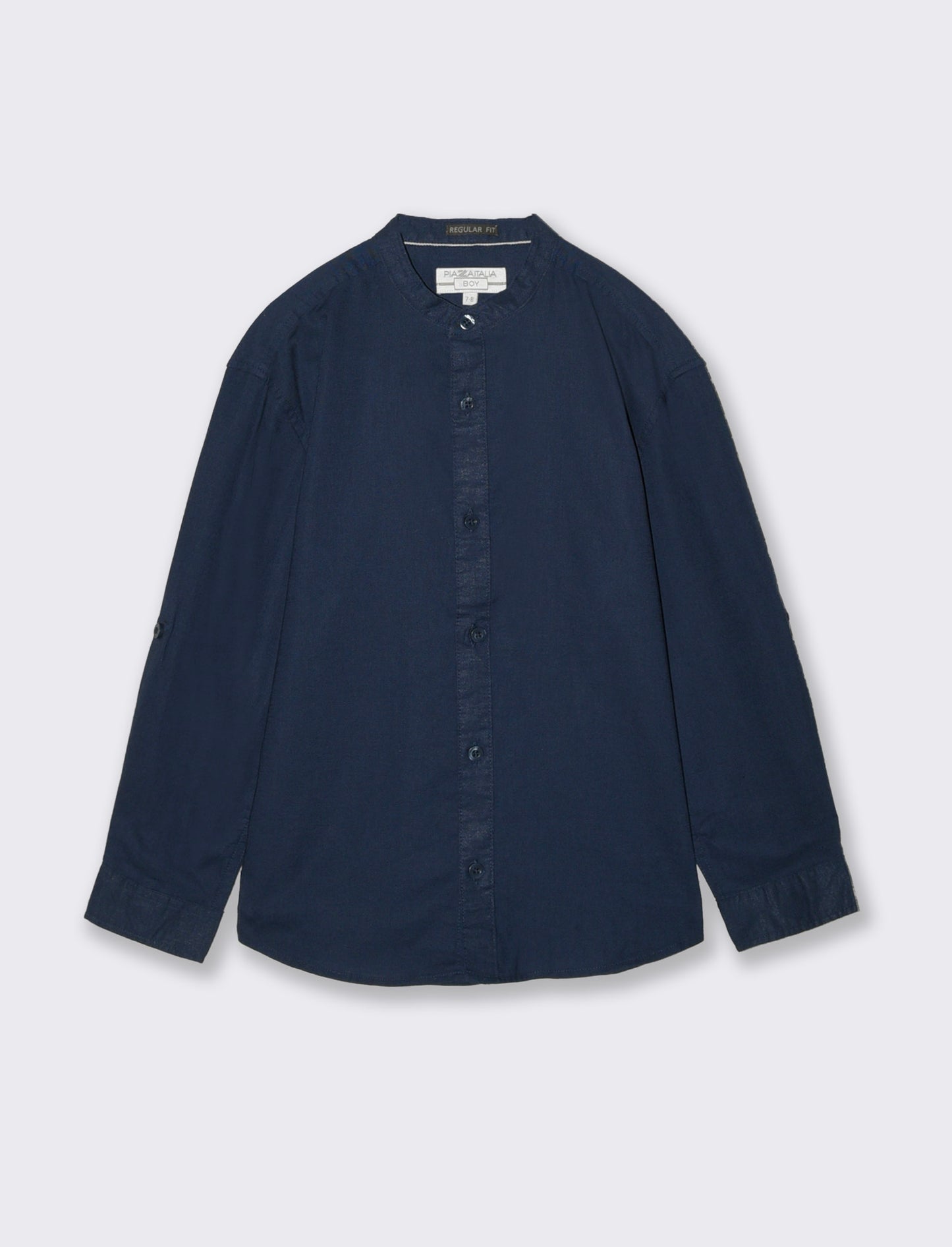 Long Sleeve Shirt with Korean Collar - Blue