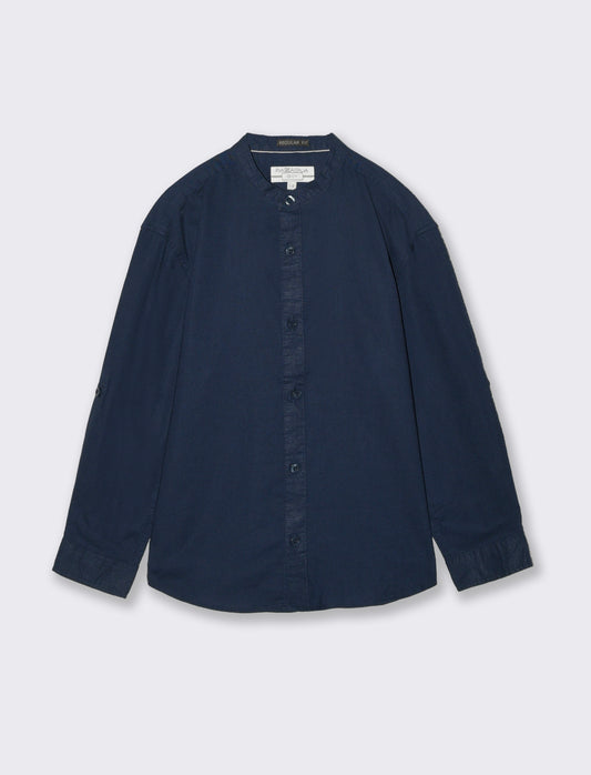 Long Sleeve Shirt with Korean Collar - Blue