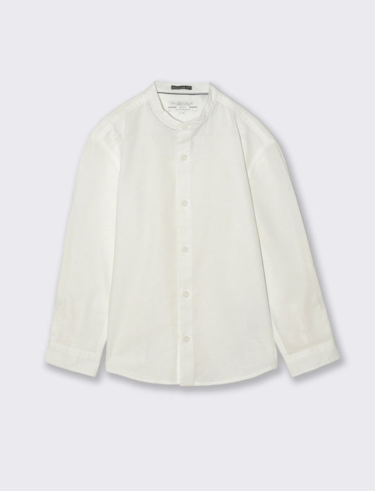 Long Sleeve Shirt with Korean Collar - White