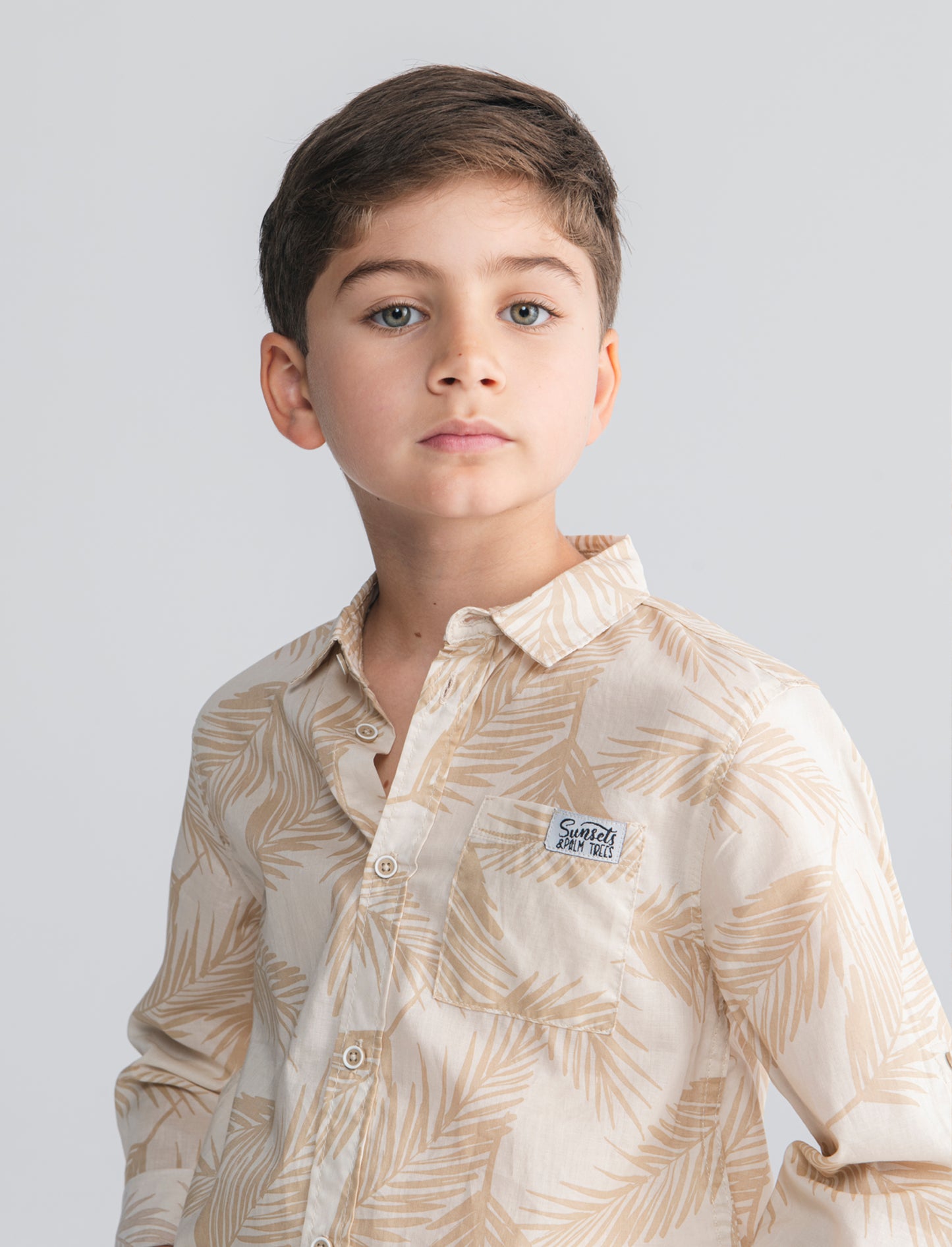 Camicia in cotone con fantasia casual - Beige