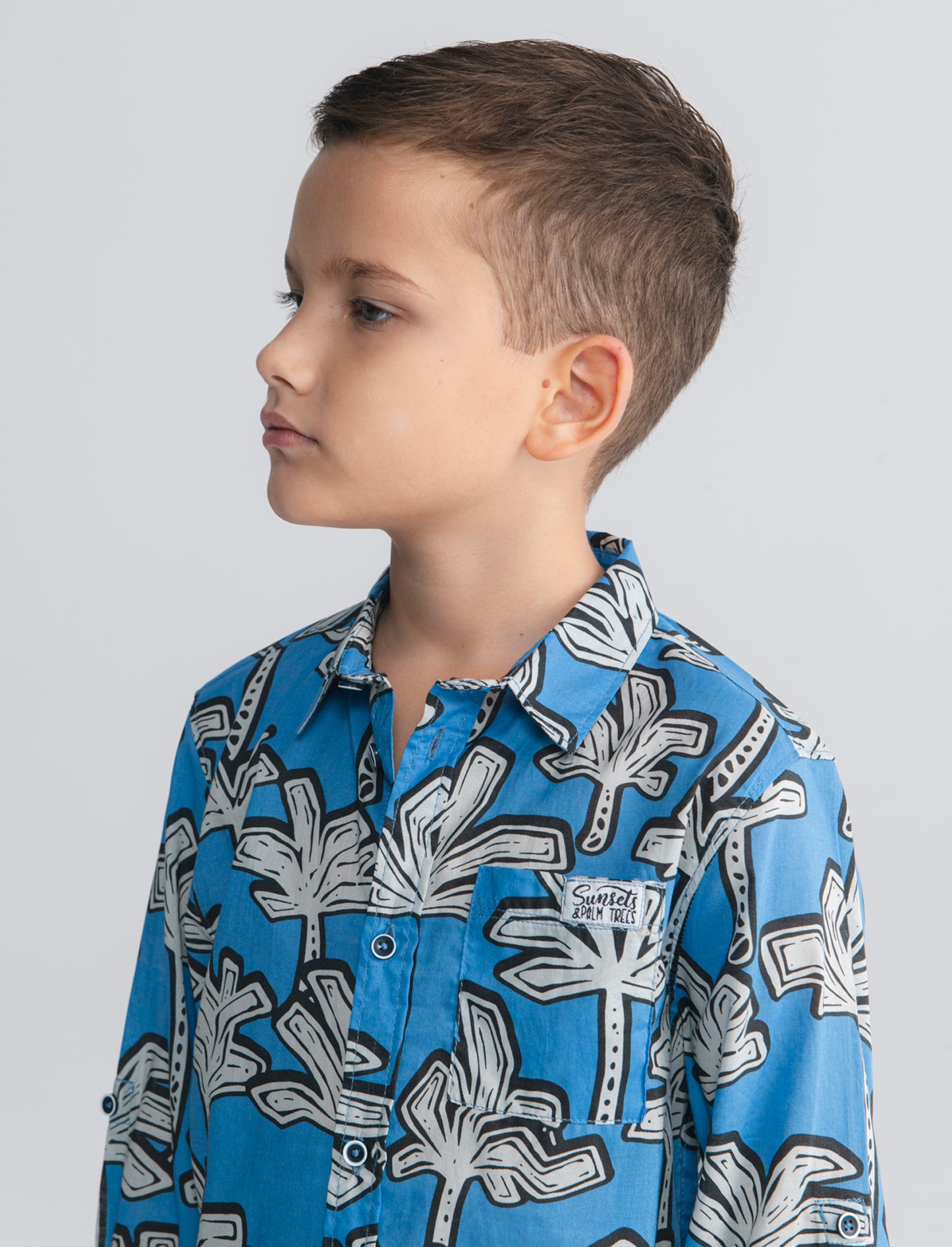 Camicia in cotone con fantasia casual - Blu oceano
