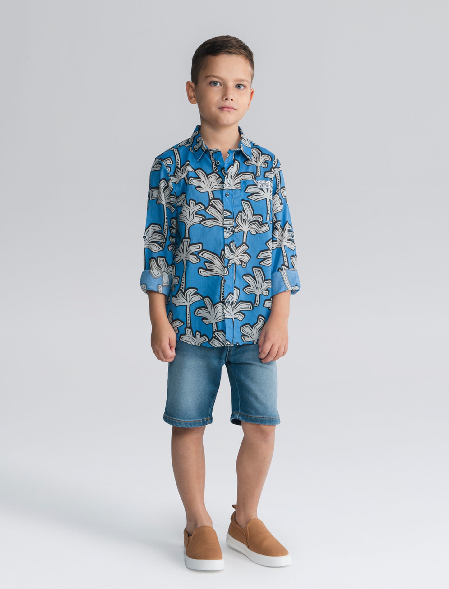 Camicia in cotone con fantasia casual - Blu oceano